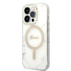 Guess GUBPP14LHMEACSH sada nabíječky MagSafe a pouzdra na iPhone 14 PRO 6.1" white Marble MagSafe