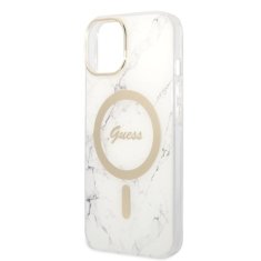 Guess GUBPP14SHMEACSH sada nabíječky MagSafe a pouzdra na iPhone 14 6.1" white Marble MagSafe