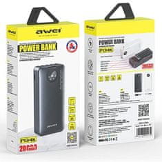 Awei AWEI POWERBANK P134K 20000MAH ČERNO/ČERNÝ DISPLEJ + KABELY USB/PD/LIGHTNING/MICROUSB