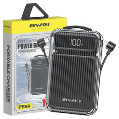 Awei AWEI POWERBANK P89K 10000MAH 38,5W ČERNÁ/ČERNÁ + KABELY PD/LIGHTNING