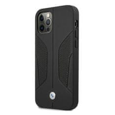 Bmw BMW BMHCP12MRSCSK POUZDRO IPHONE 12/12 PRO 6,1" ČERNÉ/ČERNÉ PEVNÉ POUZDRO KOŽENÉ PERFOROVANÉ STRANY