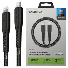 UNBRANDED ENERGEA NYLOFLEX USB-C - LIGHTNING C94 MFI KABEL 3M ČERNÁ/ČERNÁ