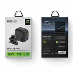 UNBRANDED NABÍJENÍ ENERGEA. SÍŤ. 1XUSB+2XUSB-C PD-PPS-QC 3.0 66W 2C1A ČERNÁ/ČERNÁ US+EU TRAVELITE GAN66