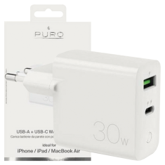 Puro PURO ŁAD. SÍŤ. MINI FAST 1XUSB+1XUSB-C 30W BÍLÁ/BÍLÁ FCMTCUSBAC30WPDWHI