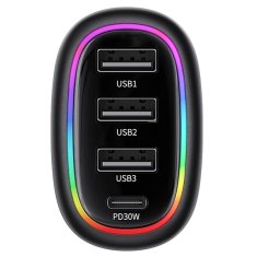 USAMS USAMS LAD. SÁM. 1XUSB-C 3XUSB-A C34 48W 3A+C PD FAST CHARGE ČERNÁ/ČERNÁ CC170CC01 (US-CC170)