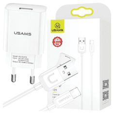 UNBRANDED USAMS LAD. SÍŤ. 1XUSB T21 LIGHTNING WHITE/WHITE 2.1A FAST CHARGING T21OCLN01