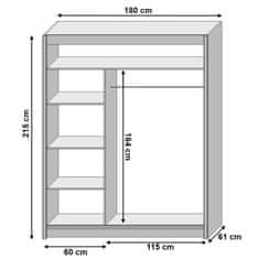 KONDELA Skříň s posuvnými dveřmi bílá 180x215 LOW