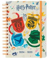 CurePink Plánovací týdenní diář A5 2024/2025 Harry Potter se samolepkami, záložkami a obálkou (14,8 x 21 cm)