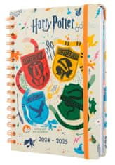 CurePink Plánovací týdenní diář A5 2024/2025 Harry Potter se samolepkami, záložkami a obálkou (14,8 x 21 cm)