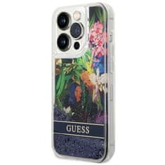 Guess GUHCP14XLFLSB hard silikonové pouzdro iPhone 14 PRO MAX 6.7" blue Flower Liquid Glitter