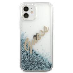 Guess GUHCP12SGLVSBL hybrid silikonové pouzdro iPhone 12 Mini 5.4" blue glitter Vintage Script