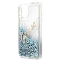 Guess GUHCP12SGLVSBL hybrid silikonové pouzdro iPhone 12 Mini 5.4" blue glitter Vintage Script