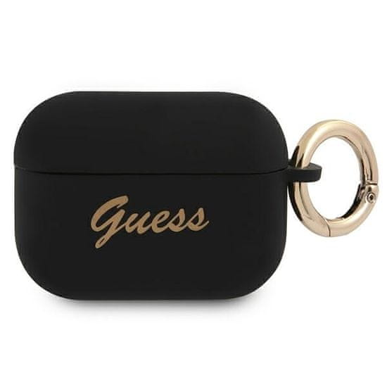 Guess KRYT GUESS GUAPSSSK AIRPODS PRO ČERNO/ČERNÝ SILIKONOVÝ VINTAGE SCRIPT