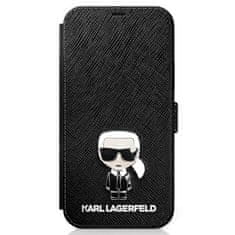 Karl Lagerfeld KARL LAGERFELD KLFLBKP12SIKMSBK IPHONE 12 MINI 5,4" ČERNÁ/ČERNÁ KNIHA SAFFIANO IKONIK METAL