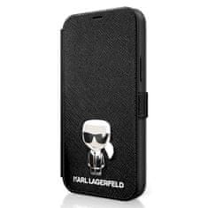 Karl Lagerfeld KARL LAGERFELD KLFLBKP12SIKMSBK IPHONE 12 MINI 5,4" ČERNÁ/ČERNÁ KNIHA SAFFIANO IKONIK METAL