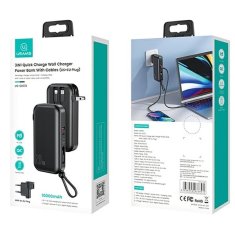 USAMS USAMS POWERBANK PB63 3V1 10000MAH 20W RYCHLÉ NABÍJENÍ US+EU PLUG + KABELY USB-C/LIGHTNING/MICROUSB ČERNÁ/ČERNÁ 10KCD17201 (US-CD172)