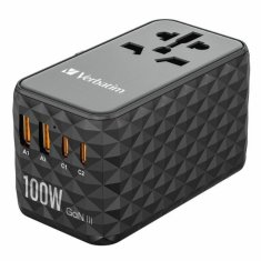 Verbatim VERBATIM ADAPTER PODRÓŻNY EU/UK/US GAN 2XUSB-A/2XUSB-C PD 100W UTA-06 CZARNY/BLACK 32121