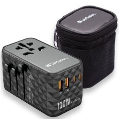 Verbatim VERBATIM ADAPTER PODRÓŻNY EU/UK/US GAN 2XUSB-A/2XUSB-C PD 100W UTA-06 CZARNY/BLACK 32121