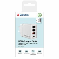 Verbatim Síťová nabíječka Verbatim 30W 3xUSB-A/ USB-C PD 3.0 CHR-30EU2 bílá/bílá 49701