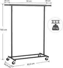 VASAGLE Černý věšák na kabáty na kolečkách do 90 kg