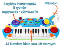 KECJA Modrá Hudební Sada Klávesnice + Werble + Mikr