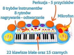 KECJA Modrá Hudební Sada Klávesnice + Werble + Mikr