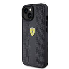 Ferrari hard kryt iPhone 15 6.1" Black Leather Hot Stamp Groove Pattern