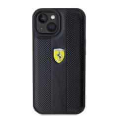 Ferrari hard kryt iPhone 15 6.1" Black Leather Hot Stamp Groove Pattern