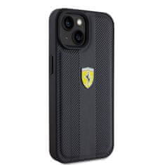 Ferrari hard kryt iPhone 15 6.1" Black Leather Hot Stamp Groove Pattern