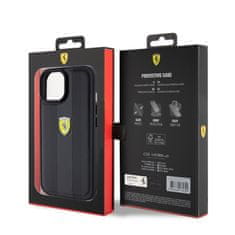 Ferrari hard kryt iPhone 15 6.1" Black Leather Hot Stamp Groove Pattern