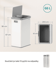 Songmics Odpadkový koš s pohybovým senzorem PROPER 68 L bílý