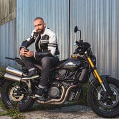 W-TEC Pánská kožená bunda Esbiker Barva černá s bílými pruhy, Velikost 3XL