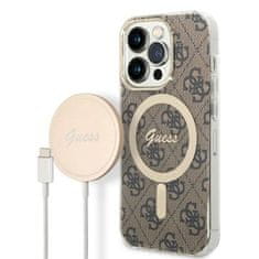 Guess GUBPP14LH4EACSW sada nabíječky MagSafe a pouzdra na iPhone 14 PRO 6.1" brown 4G Print MagSafe