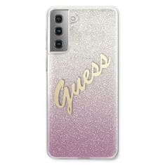 Guess GUHCS21MPCUGLSPI hard silikonové pouzdro Samsung Galaxy S21 PLUS 5G pink Glitter Gradient Script