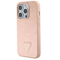 Guess kryt na iPhone 15 PRO 6.1" Pink Croco Triangle Metal Logo