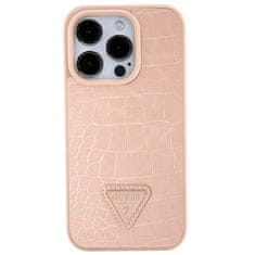 Guess kryt na iPhone 15 PRO 6.1" Pink Croco Triangle Metal Logo