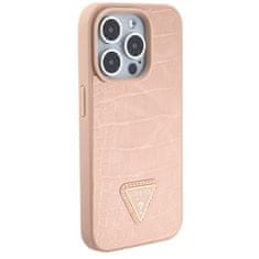 Guess kryt na iPhone 15 PRO 6.1" Pink Croco Triangle Metal Logo