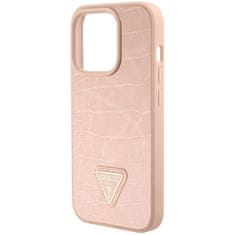 Guess kryt na iPhone 15 PRO 6.1" Pink Croco Triangle Metal Logo