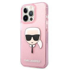 Karl Lagerfeld KLHCP13XKHTUGLP hard silikonové pouzdro iPhone 13 Pro MAX 6.7" pink Glitter Karl`s Head