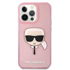 Karl Lagerfeld KLHCP13XKHTUGLP hard silikonové pouzdro iPhone 13 Pro MAX 6.7" pink Glitter Karl`s Head