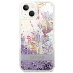 Guess GUHCP14MLFLSU hard silikonové pouzdro iPhone 14 PLUS 6.7" purple Flower Liquid Glitter