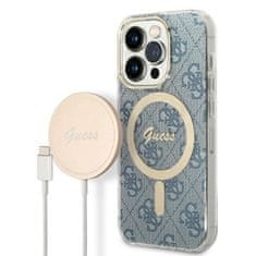 Guess GUBPP14XH4EACSB sada nabíječky MagSafe a pouzdra na iPhone 14 PRO MAX 6.7" blue 4G Print MagSafe