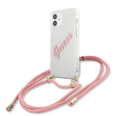 Guess GUHCP12SCRTVSPI hard silikonové pouzdro iPhone 12 Mini 5.4" pink Script Vintage with cord