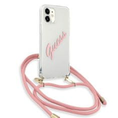 Guess GUHCP12SCRTVSPI hard silikonové pouzdro iPhone 12 Mini 5.4" pink Script Vintage with cord