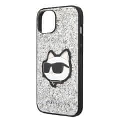 Karl Lagerfeld KLHCP14MG2CPS hard silikonové pouzdro iPhone 14 PLUS 6.7" silver Glitter Choupette Patch