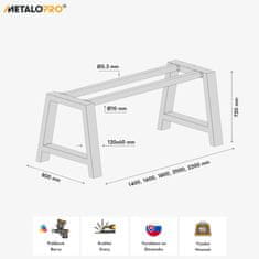 MetaloPro Ksora Extreme – Ocelové Stolové Nohy ve Tvaru A, Práškové Lakování, Robustní Průmyslový Design - 140x80x72cm