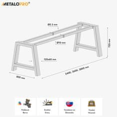 MetaloPro Ksora Extreme – Ocelové Stolové Nohy ve Tvaru A, Práškové Lakování, Robustní Průmyslový Design - 240x80x72cm