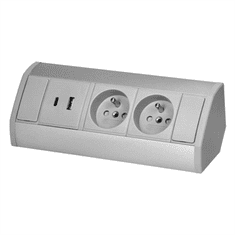 Orno Povrchová zásuvka ORNO OR-GM-9039/G, rohové pouzdro, 2x 230V, 2x USB (A+C type; 2.4A), barva šedá-stříbrná