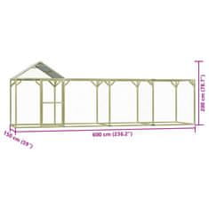 Vidaxl Klec pro kuřata 6 x 1,5 x 2 m impregnovaná borovice