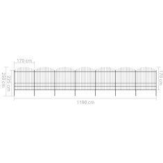 Vidaxl Zahradní plot s hroty ocel (1,75–2) x 11,9 m černý